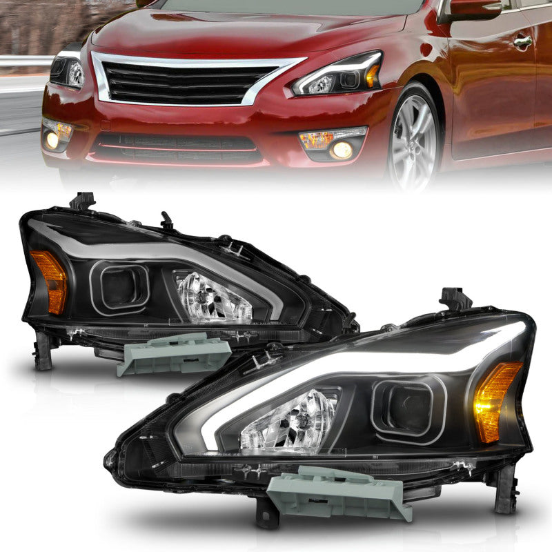 ANZO 13-15 Nissan Altima (w/o Factory HID Bulbs) Projector Headlights - w/ Light Bar Black Housing