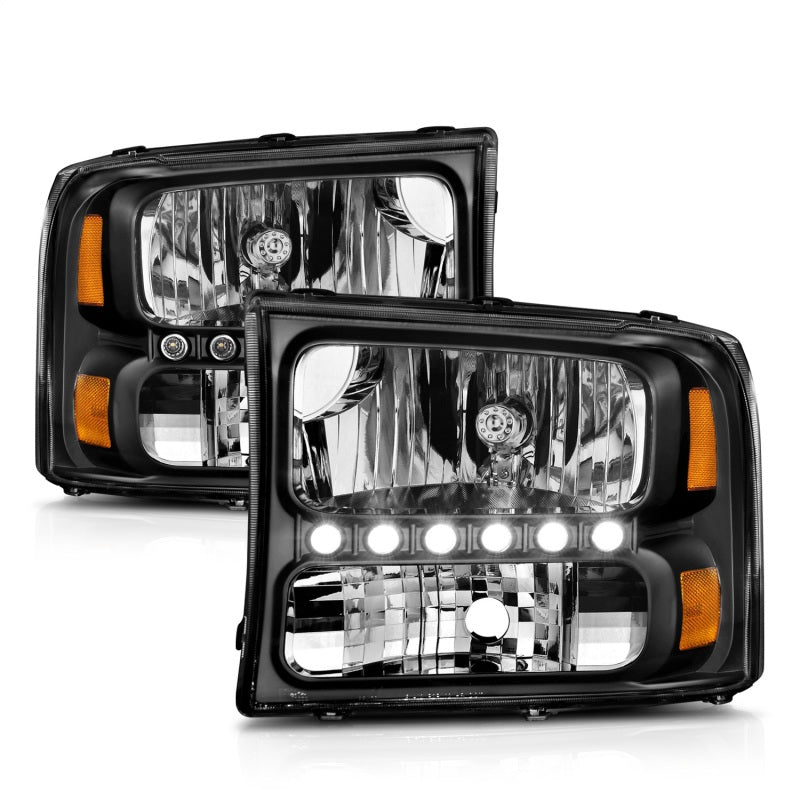 ANZO 2000-2004 Ford Excursion Crystal Headlights Black w/ LED 1pc