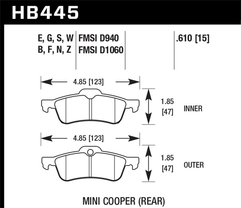 Hawk 02-06 Mini Cooper / Cooper S HPS Street Rear Brake Pads