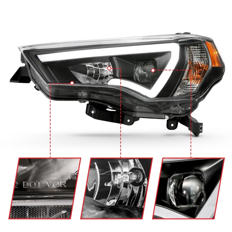 ANZO 14-18 Toyota 4 Runner Plank Style Projector Headlights Black w/ Amber